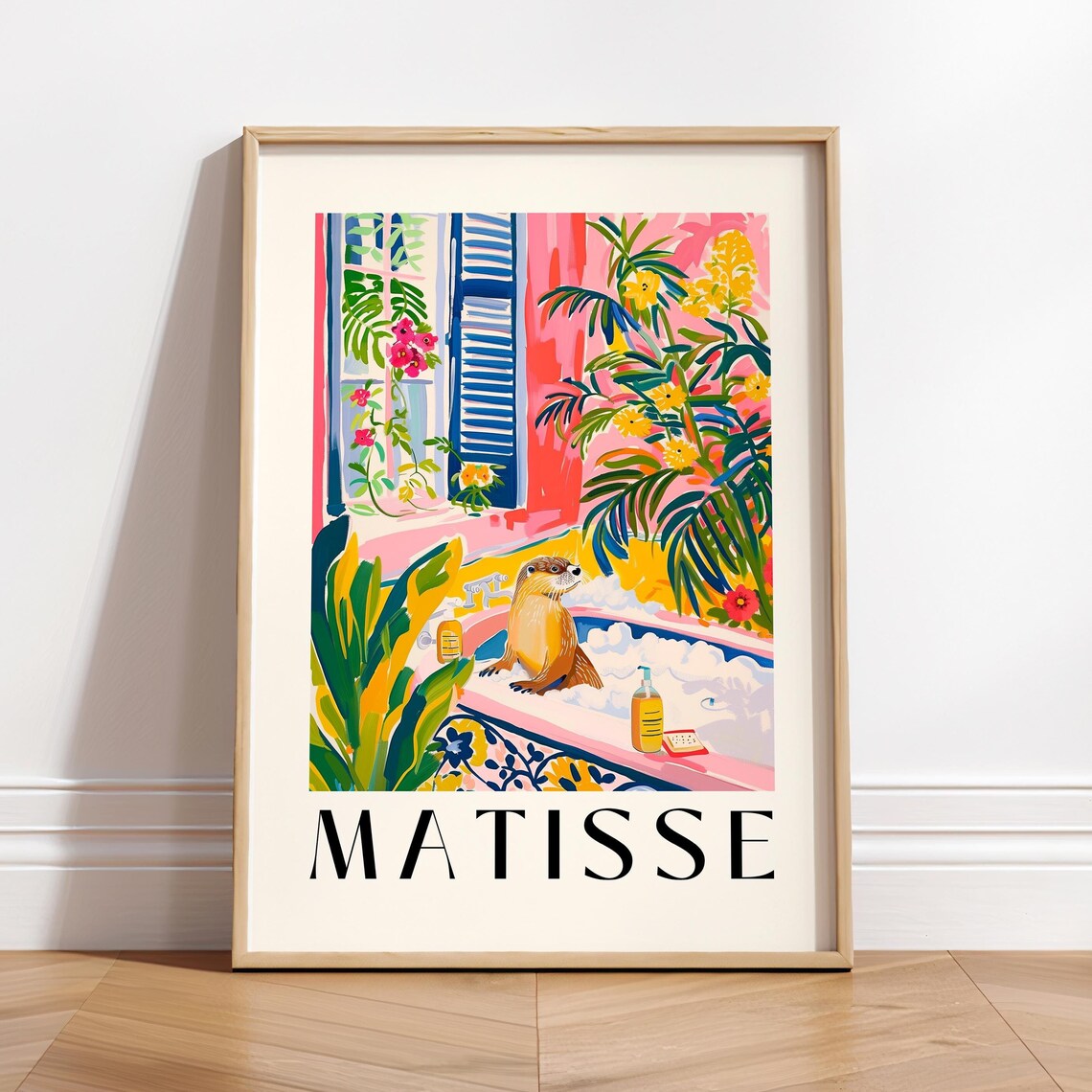 Otter in Bathtub, Matisse-Inspired Art Print