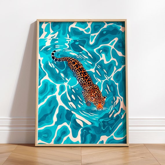 Leopard Poster Tropical Wall Decor Animal Art Print Safari Decor Ocean Wall Art