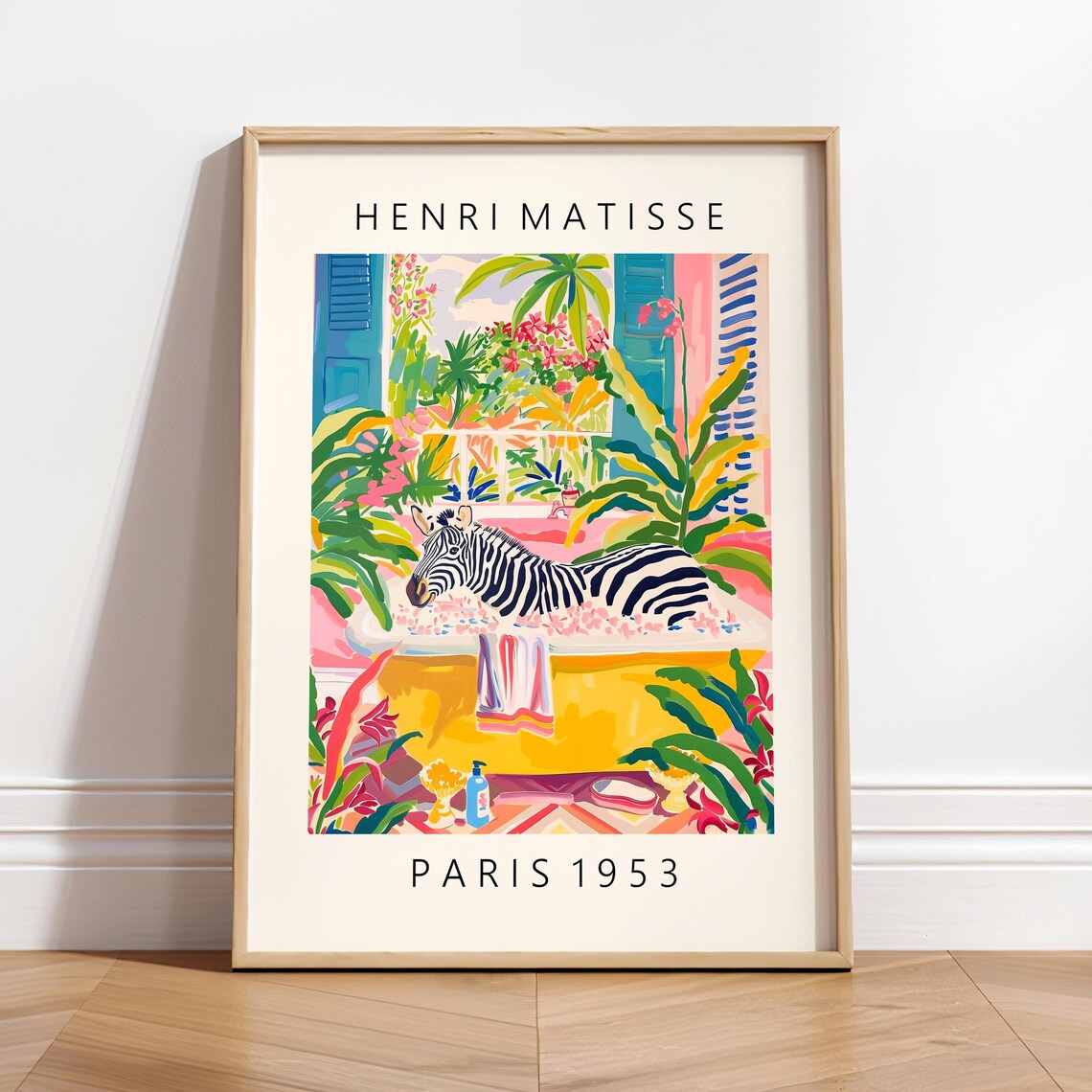 Zebra In Bathtub Funny Poster, Maximalist Safari Decor