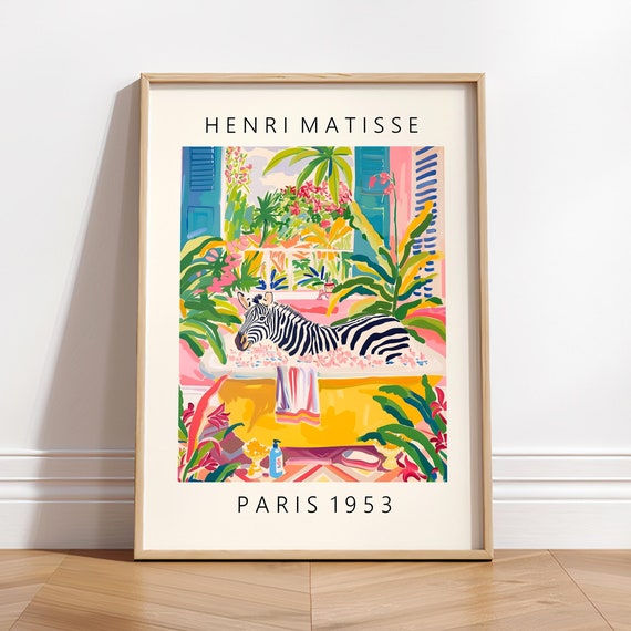Zebra In Bathtub Funny Poster, Maximalist Safari Decor