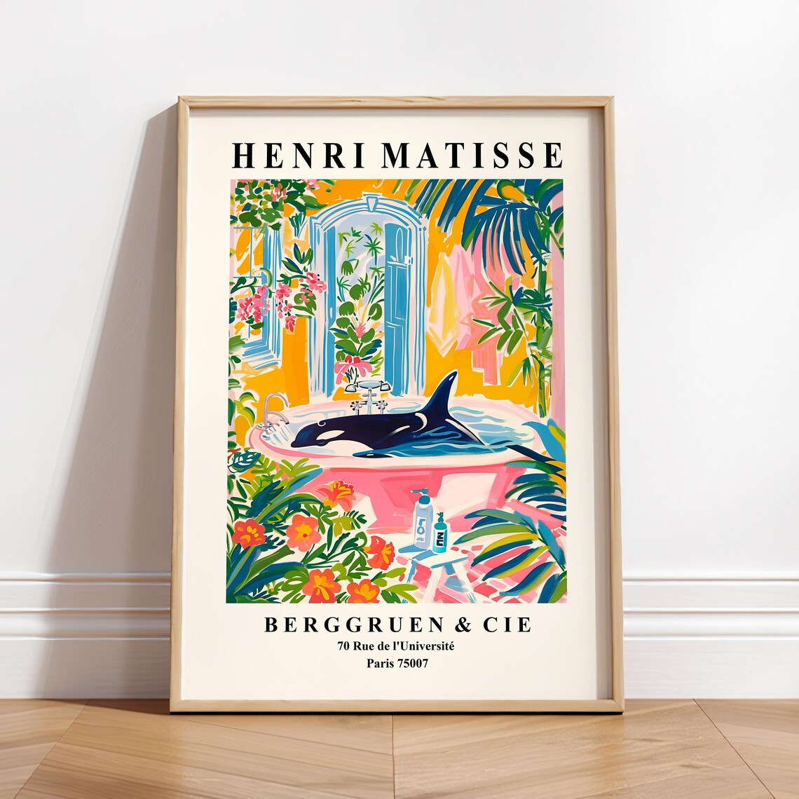Orca In Bathtub, Matisse-Inspired Bathroom Art Print