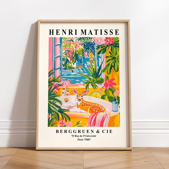 Matisse-Inspired Deer In Bathtub Art Print