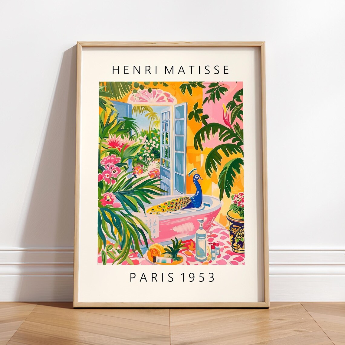 Peacock In Bathtub, Pink Maximalist Matisse Poster