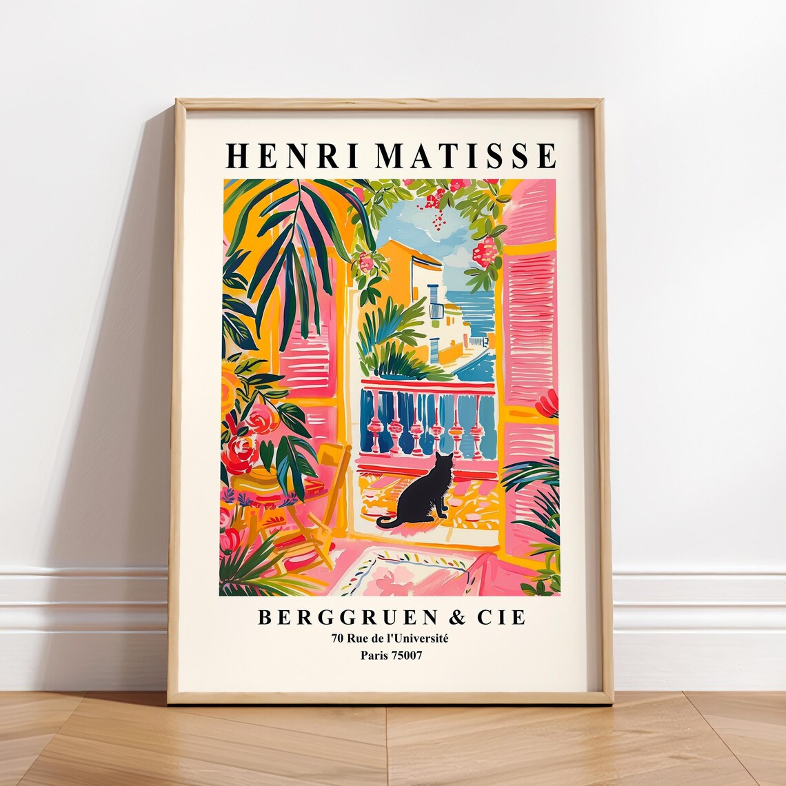 Black Cat Matisse-Inspired Mid-Century Modern Art Print