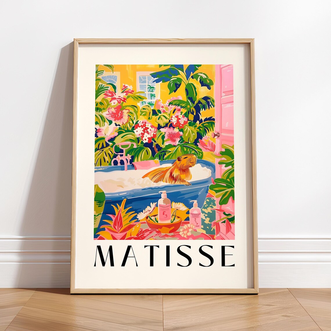Capybara In Bathtub Art Print, Matisse-Inspired