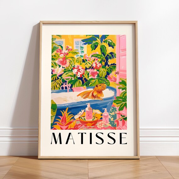 Capybara In Bathtub Art Print, Matisse-Inspired