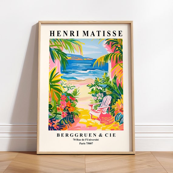 Pink Tropical Beach Print Matisse Style Coastal Art