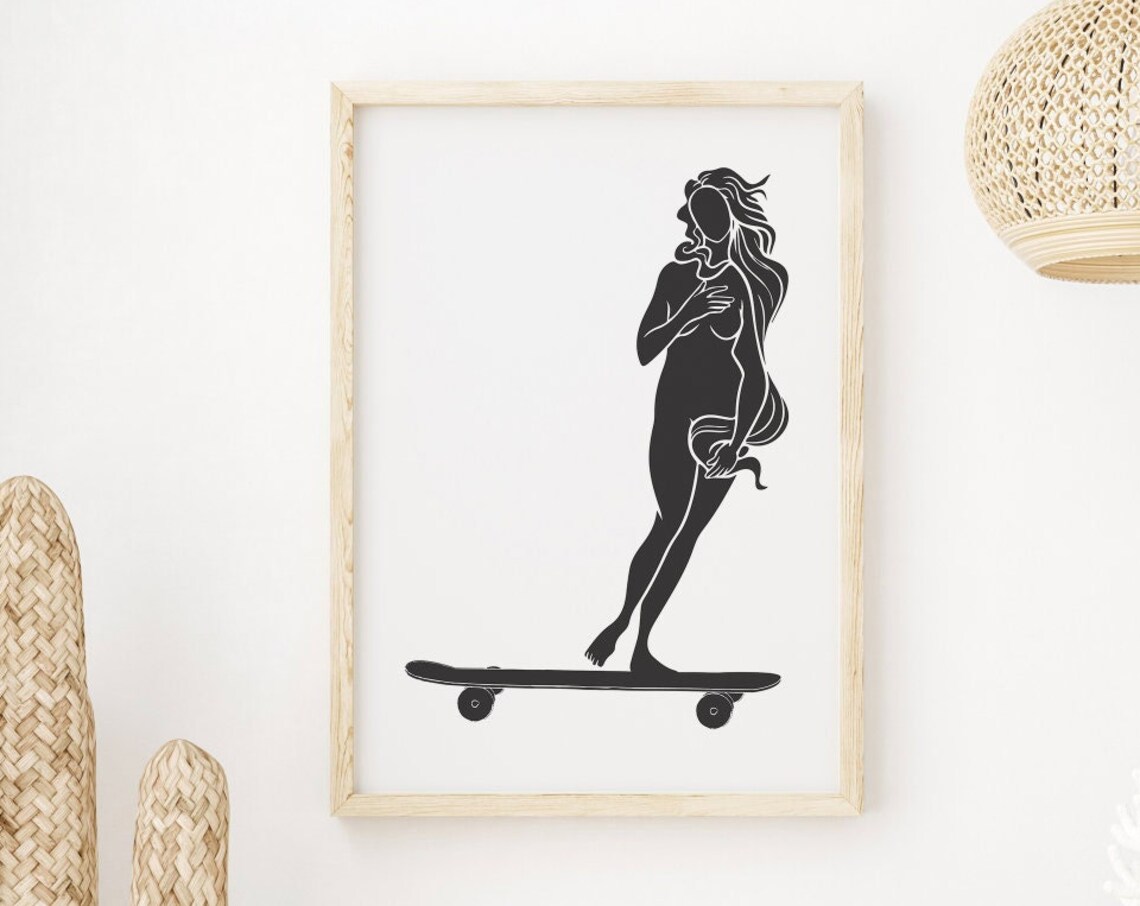 Botticelli Birth of Venus Skateboarding Poster Parody