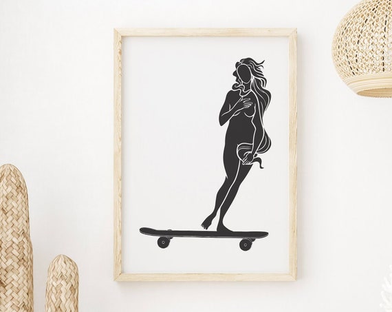 Botticelli Birth of Venus Skateboarding Poster Parody