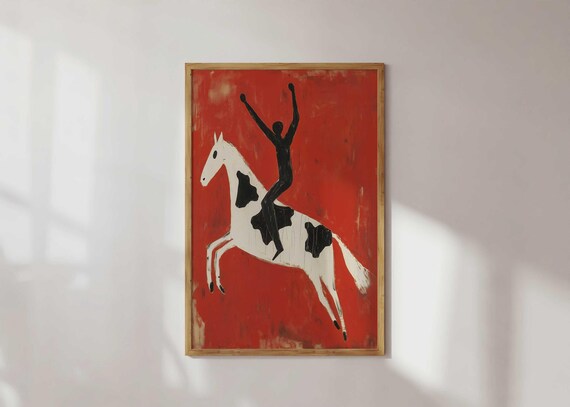 Abstract Horse Rider Print Earthy Modern Wall Art Bold Red Equestrian Poster Organic Rustic Decor Minimalist Home Artwork