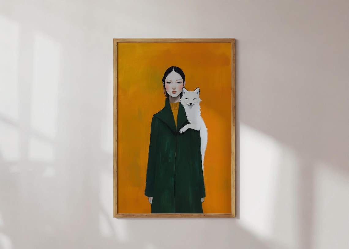 Girl and Fox Minimalist Abstract Art Print