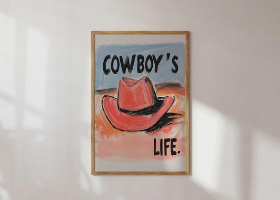 Western Cowboy Hat Print Trendy Rustic Wall Art Modern Southwestern Decor Bold Rodeo Country Home Poster