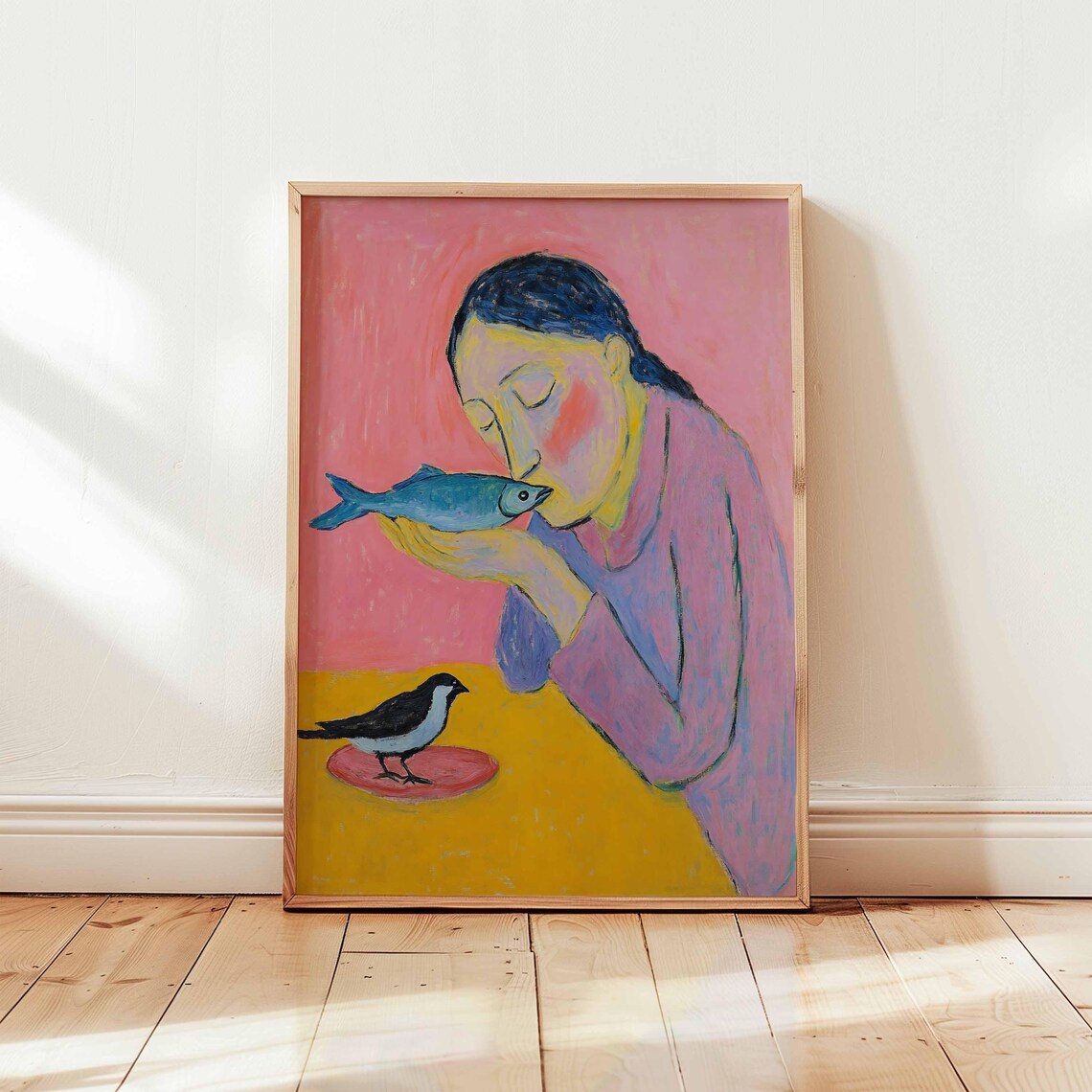 Matisseinspired Woman Fish Print Whimsical Figurative Wall Art Colorful Expressionist Painting Eclectic