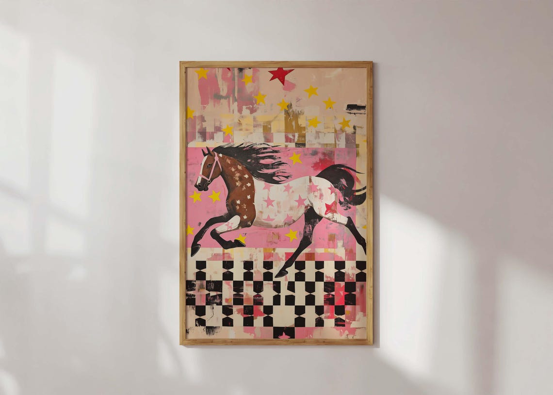 Star Patterned Horse Pink Pop Art Western Equestrian Decor Poster