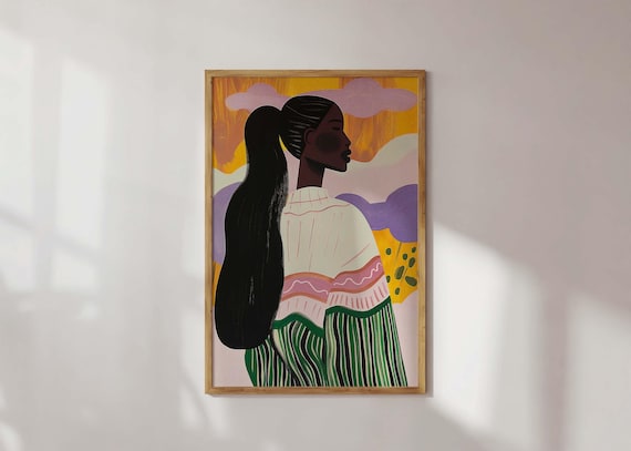Sunset Profile Portrait of a Black Woman Colorful Abstract Print