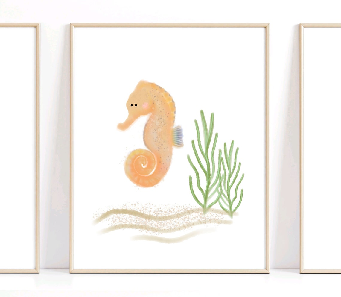 Seahorse Nursery Decor, Nautical Wall Art Print