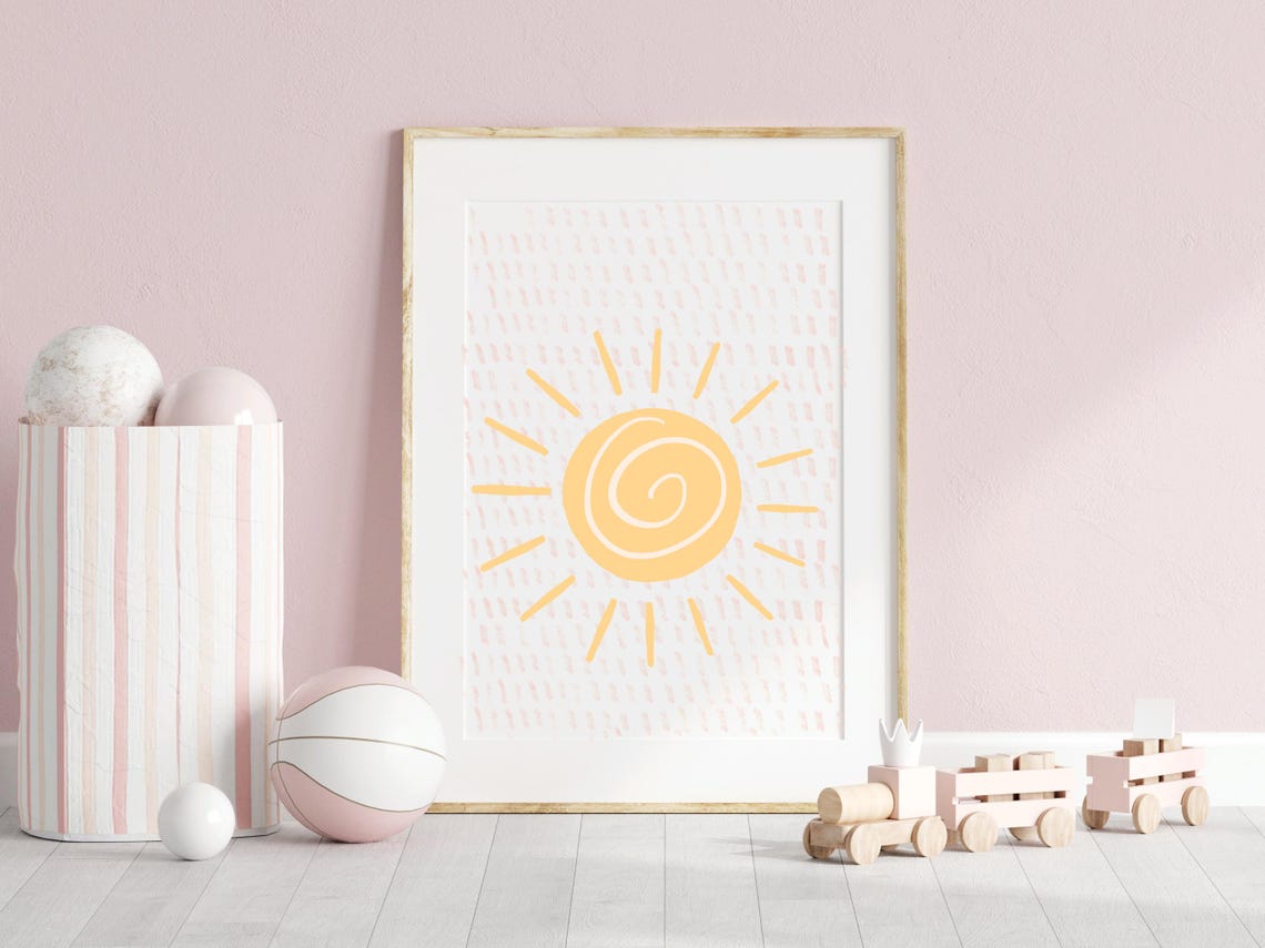 Hand Drawn Yellow Sun Kids Room Boho Minimalist Nursery Poster - Image 2