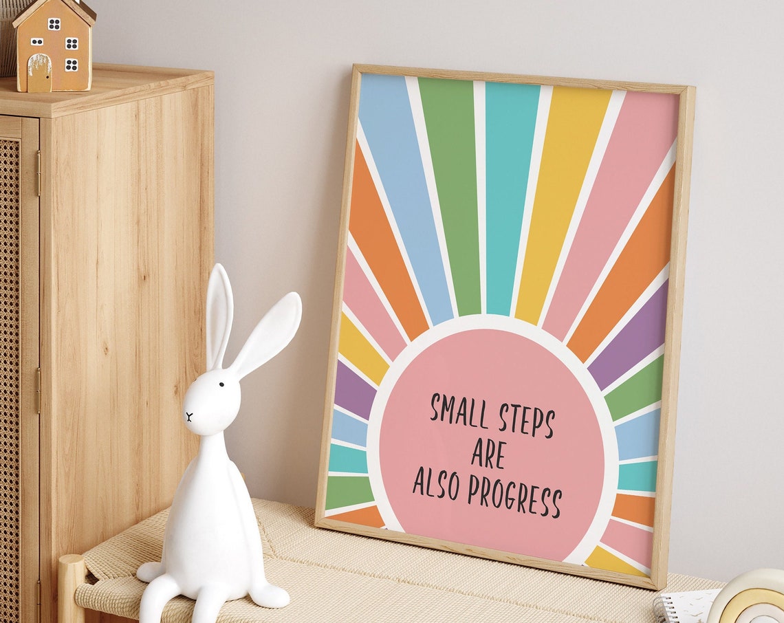 Small Steps Are Also Progress Pastel Rainbow Sunburst Quote Poster - Image 2