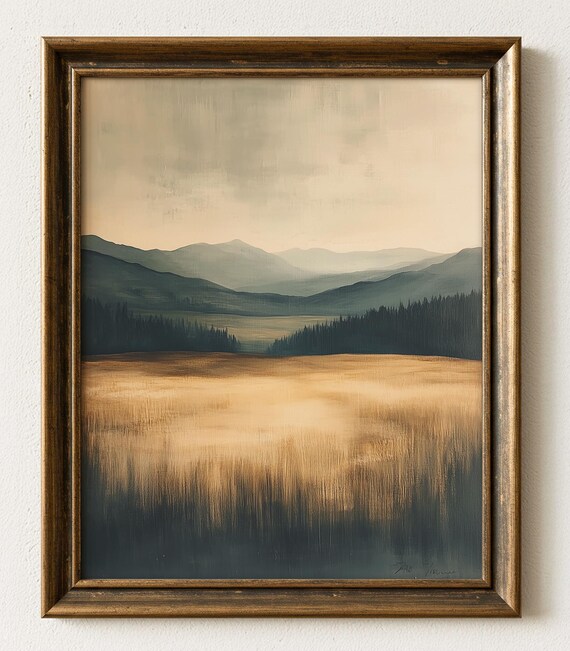 Minimalist Horizon Landscape Print Neutral Rolling Hills 955
