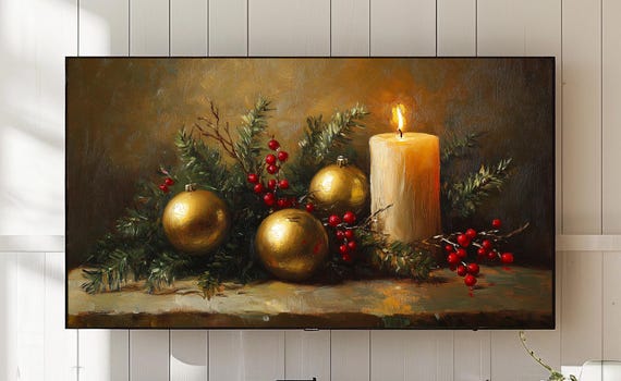 Christmas Candle Frame Tv Art Festive Winter Holiday Decor 822