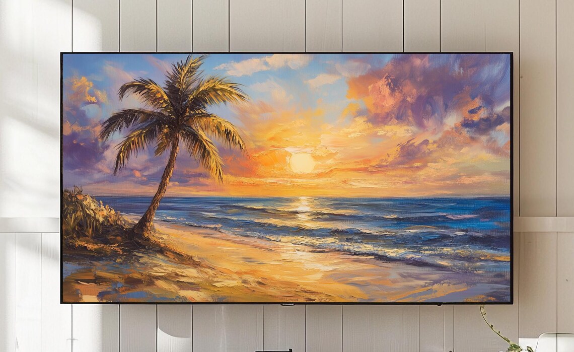 Tropical Sunset Beach Oil Painting Art Print