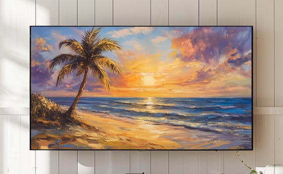 Tropical Sunset Beach Oil Painting Art Print