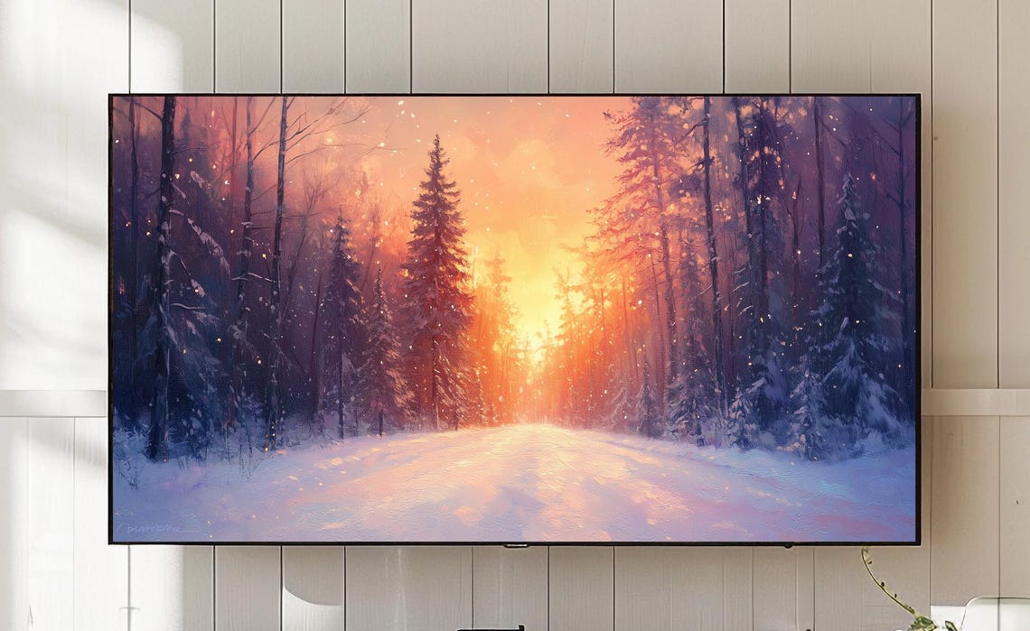 Winter Forest Sunset, Rustic Landscape