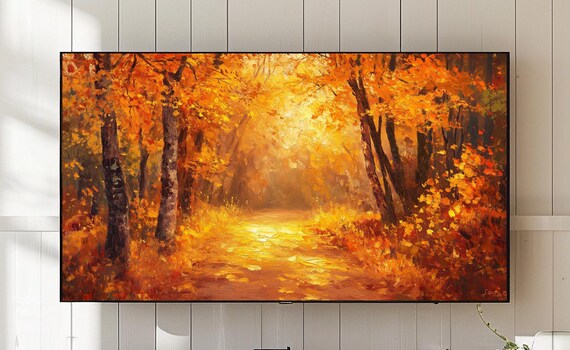 Autumn Forest Path, Golden Maple Leaves Art Print