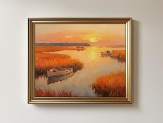 Chesapeake Bay Sunrise Landscape Print Rustic Autumn Colors 398