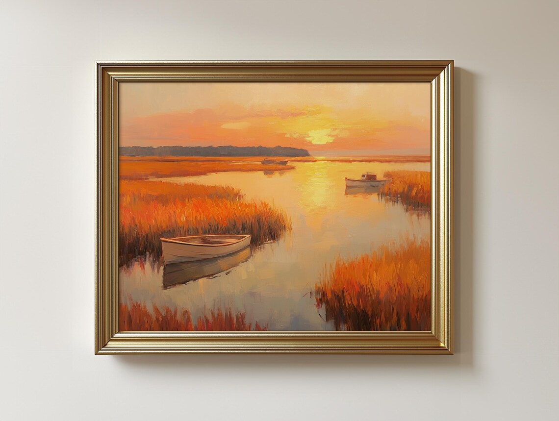 Chesapeake Bay Sunrise Landscape Print Rustic Autumn Colors 398