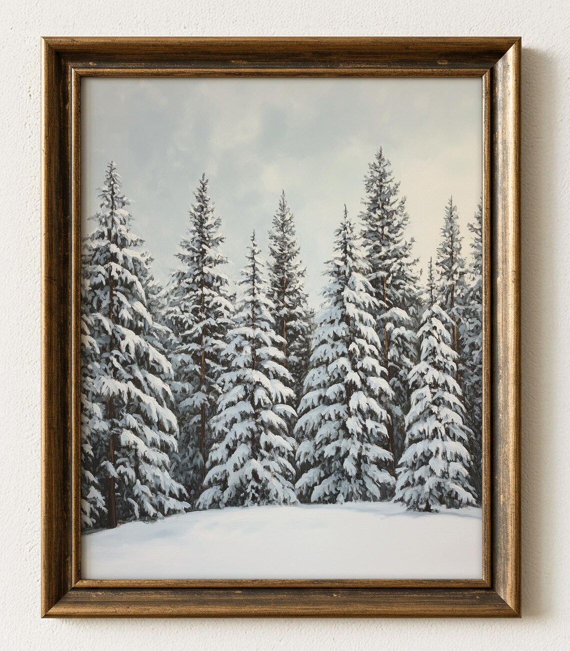 Winter Forest Oil Painting, Snow-Laden Fir Trees