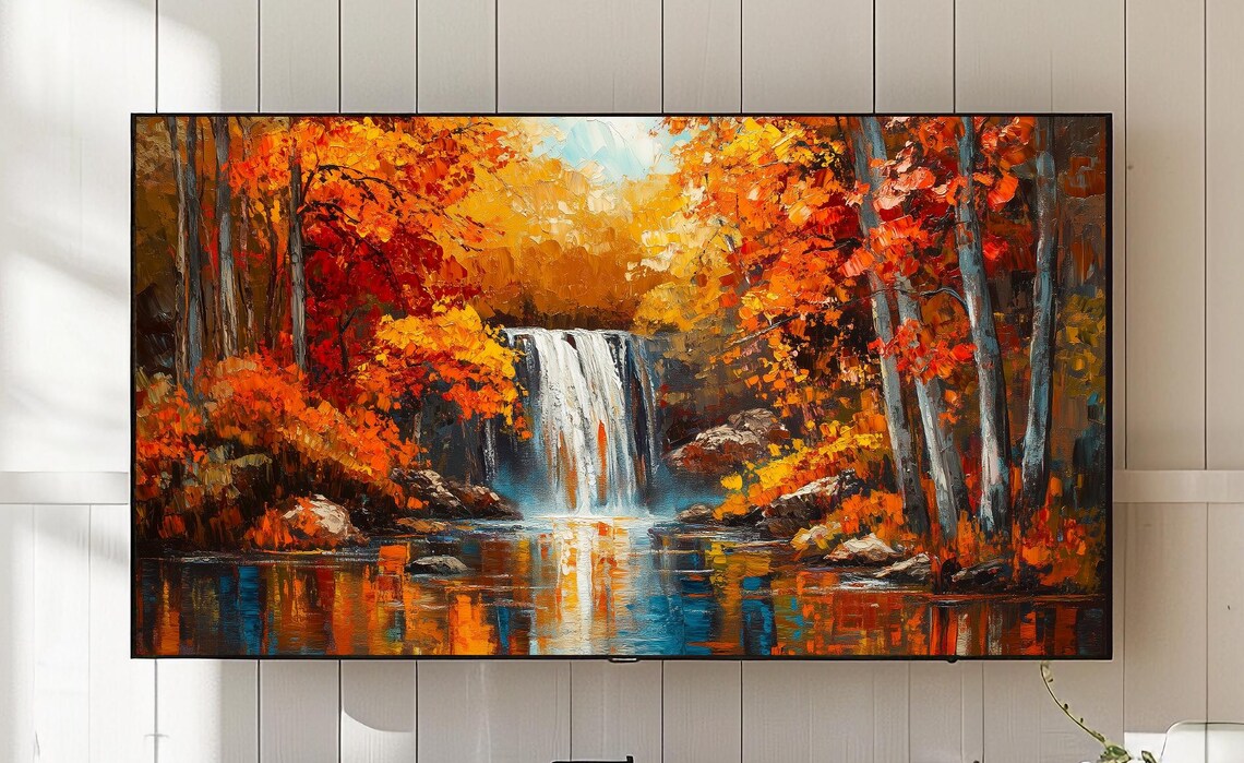 Autumn Waterfall Frame Tv Art Colorful Fall Landscape 3