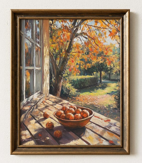 Rustic Fall Porch Art Print Country Farmhouse Apples 572