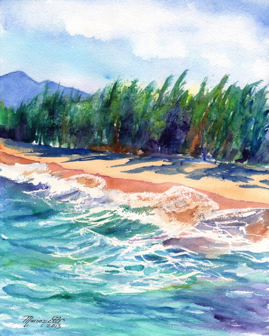 Kauai Beach Print From Hawaii Giclee Wall Art Decor Seascape Vacation Blue Green Teal Sand Tropical