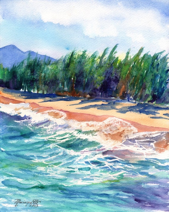 Kauai Beach Print From Hawaii Giclee Wall Art Decor Seascape Vacation Blue Green Teal Sand Tropical