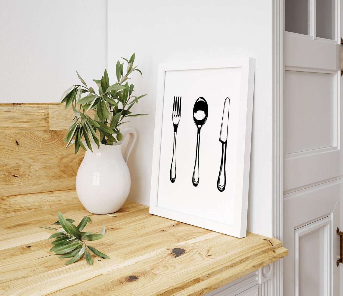Fork Spoon Knife Elegant Modern Minimalist Line Art Kitchen Poster - Image 2