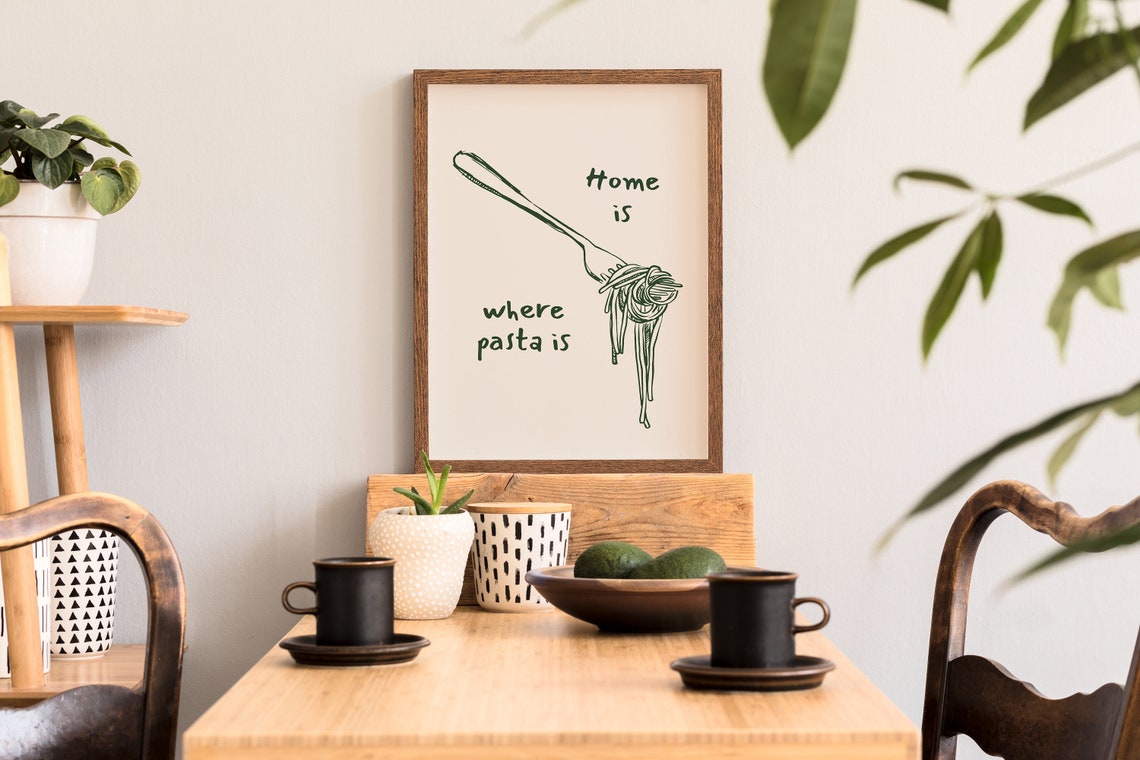 Home Is Where Pasta Is Fork and Spaghetti Retro Kitchen Poster
