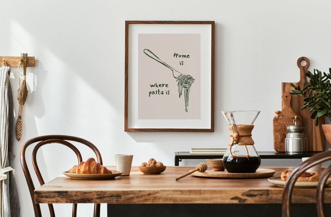 Home Is Where Pasta Is Fork and Spaghetti Retro Kitchen Poster - Image 2