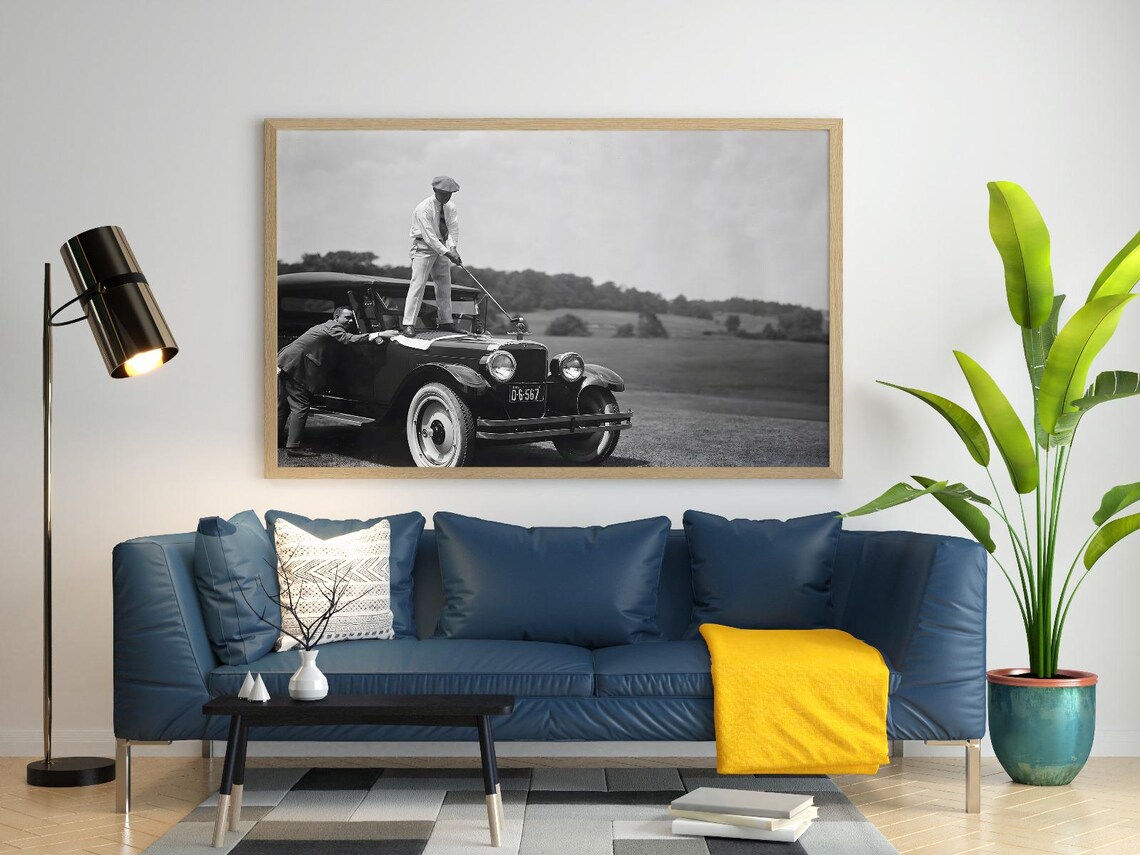 Vintage Golfer On Car Art Print, Retro Golf Decor - Image 4