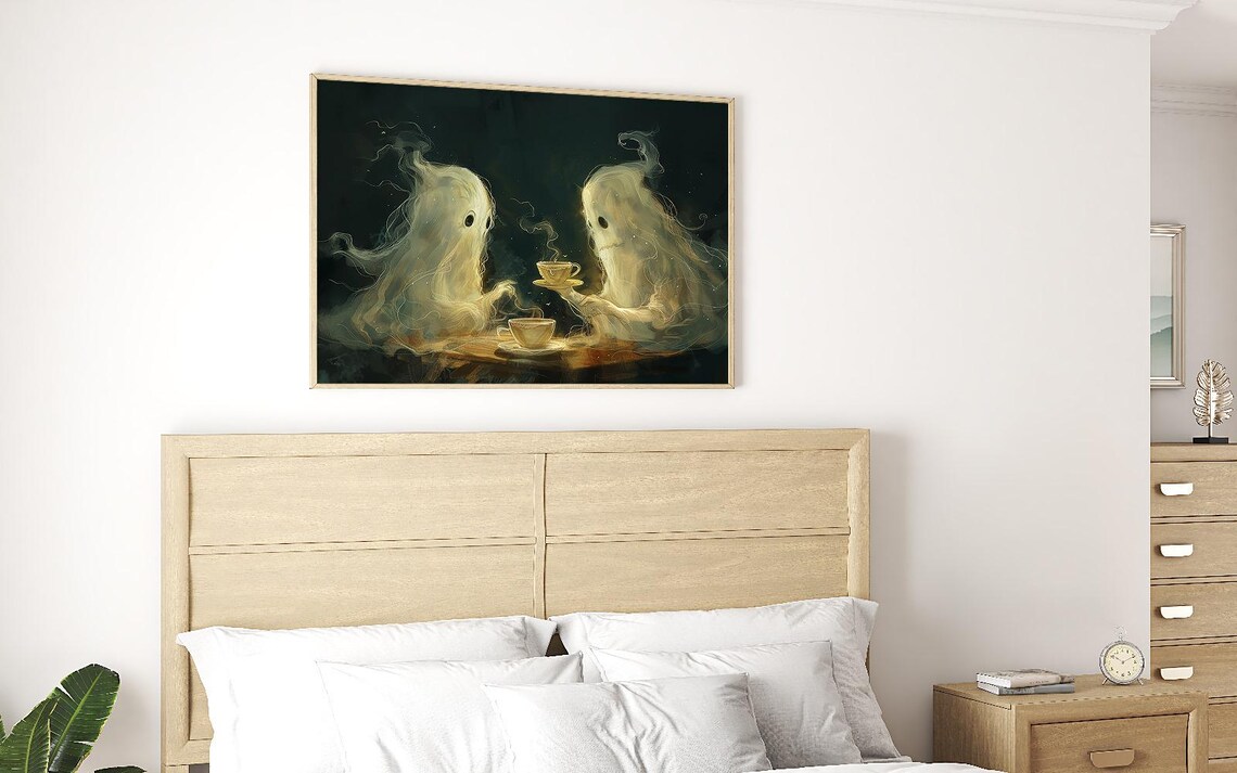 Retro Ghost Coffee Little Ghosts Painting Cute Spooky Halloween Ghost Coffee Bar Kitchen Wall Art - Image 4