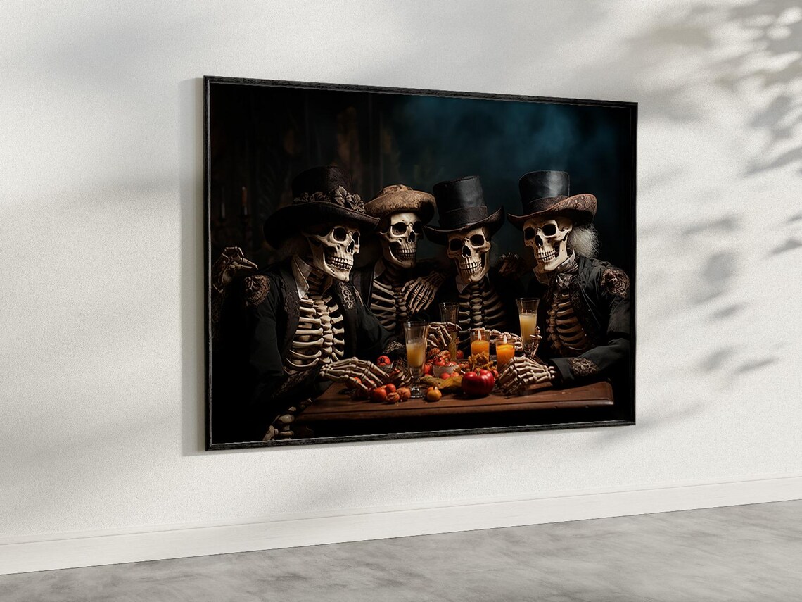 Wild West Skeletons In Cowboy Hats Drinking Whiskey Western Art Poster - Image 4