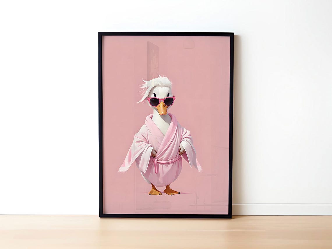 Sassy Duck in Pink Bathrobe and Sunglasses Trendy Girly Poster - Image 3