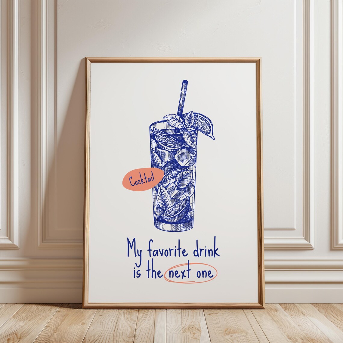 My Favorite Drink Is The Next One Funny Blue Mojito Sketch Wall Poster - Image 2