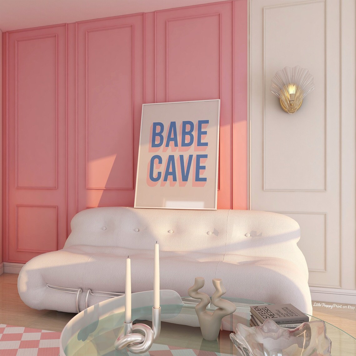 Babe Cave Blue Pink Retro Funky Girl Office Decor Quote Poster