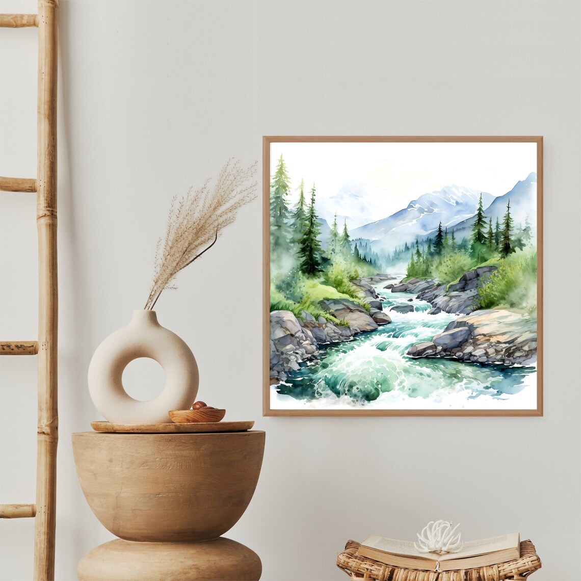 Alaska Mountain River Watercolor Landscape Art Print - Image 2