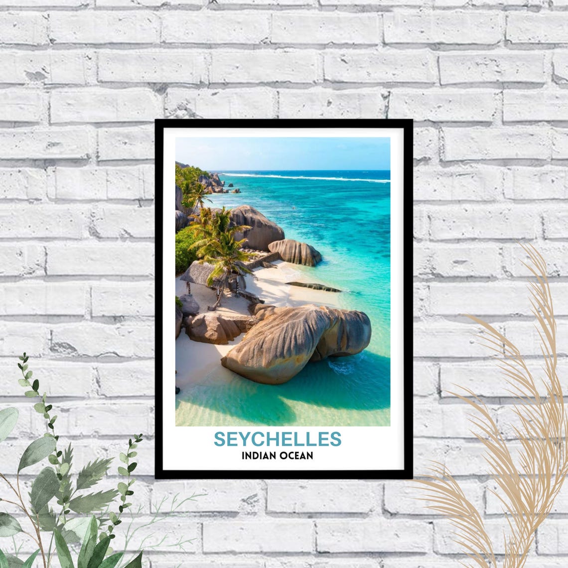 Seychelles Granite Boulders Turquoise Beach Island Escape Poster