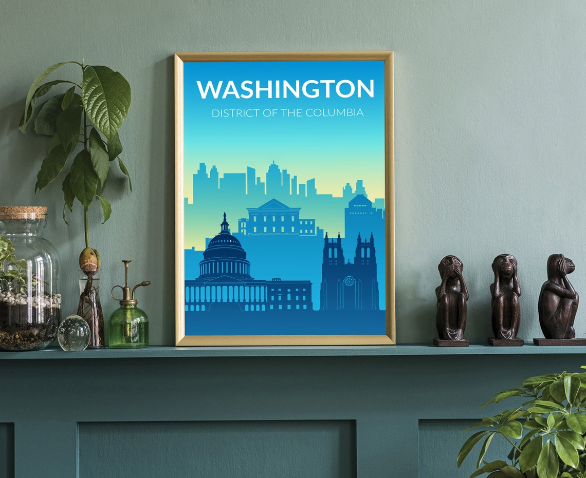Washington DC Capitol Dome Skyline Blue Gradient Travel Poster - Image 3