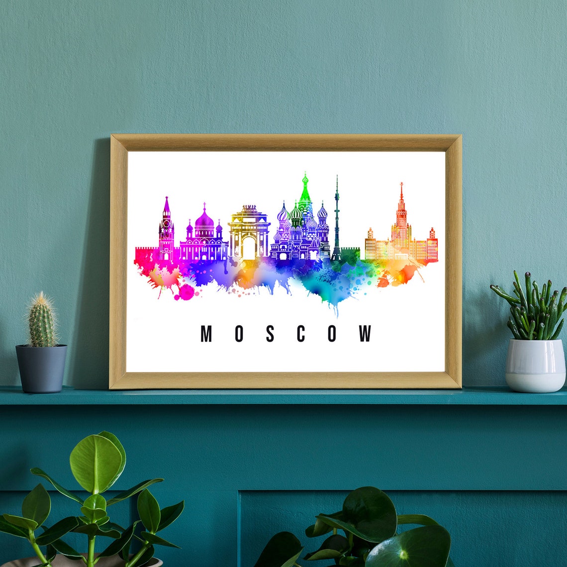 Moscow Russia Watercolor Rainbow Skyline St Basils Landmark Poster - Image 2