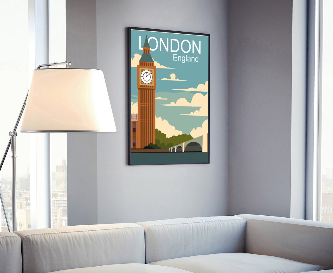 London England Tower Bridge Big Ben Landmark Vintage Travel Poster - Image 4