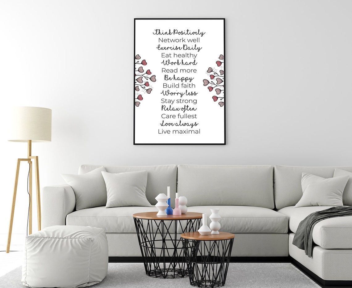 Think Positively Live Well Floral Checklist Inspirational Quote Poster - Image 4